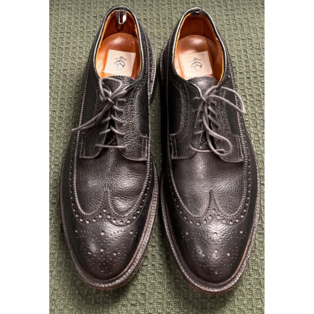 Brooks Brothers Black Fleece 1818 Mens Black Pebbled Leather Wingtip Oxfords 10D